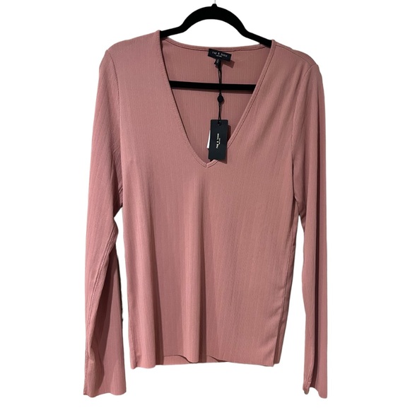 Rag & Bone Zoe Deep V Long-Sleeve Top in Mauvdout (XL) - Picture 3 of 10